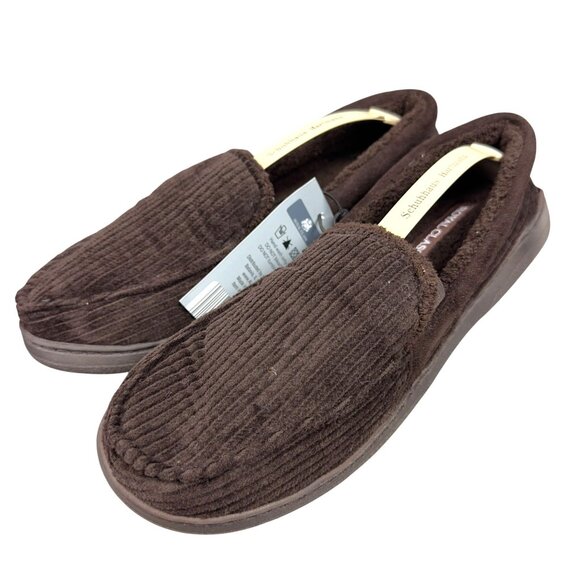 Royal Class Mocassin Slippers Mens L 11/12 Brown Corduroy Memory Foam - Picture 3 of 9